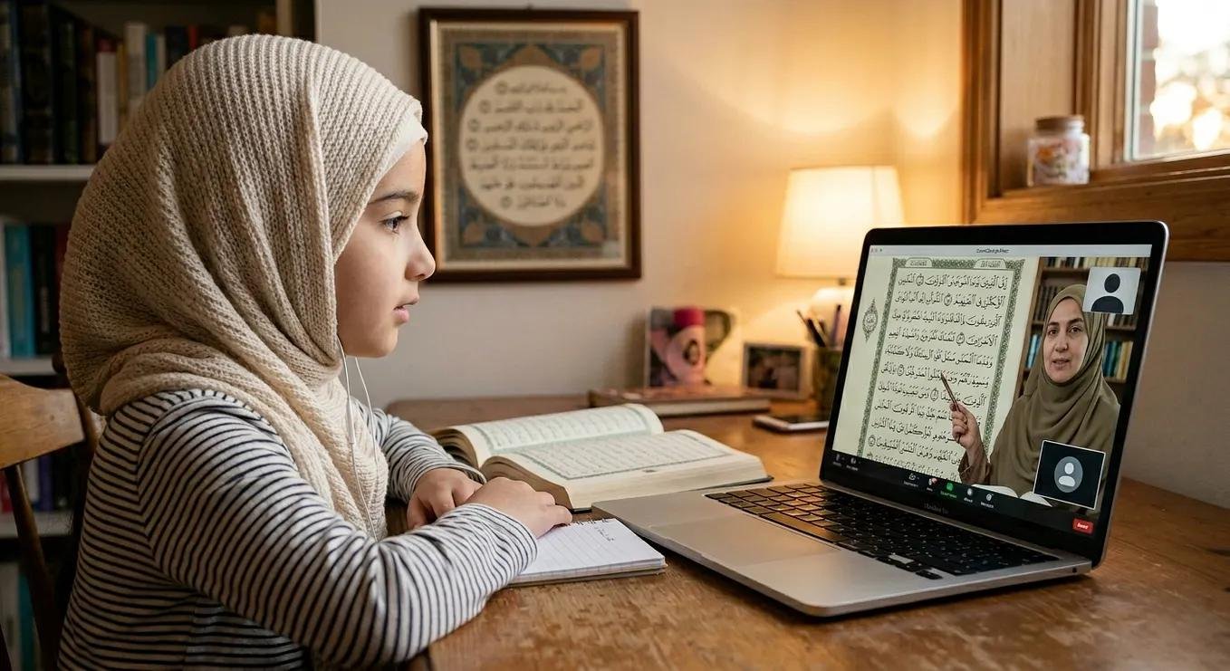 Girl learning the Quran in a one-on-one online class
